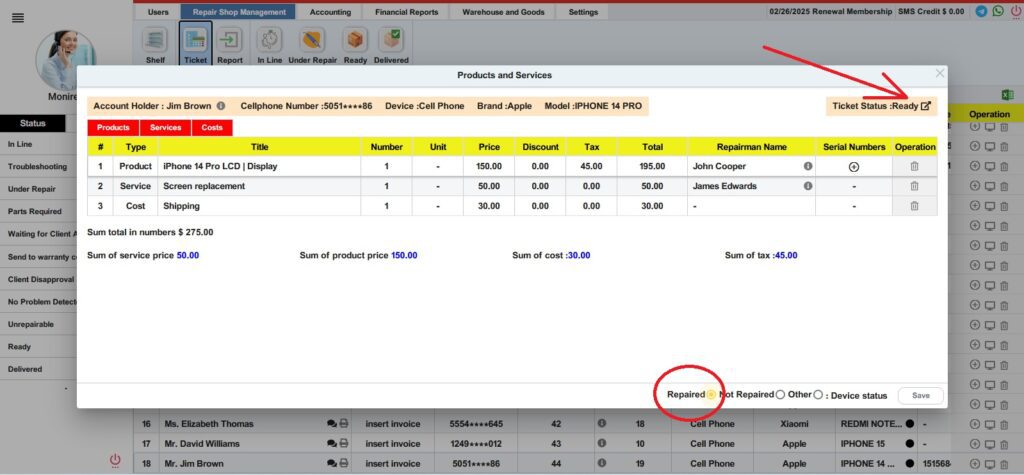 Completed Invoice
