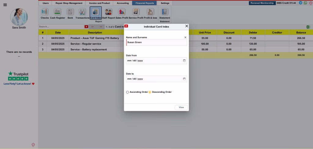 Financial Reporting 2 Card Index Service