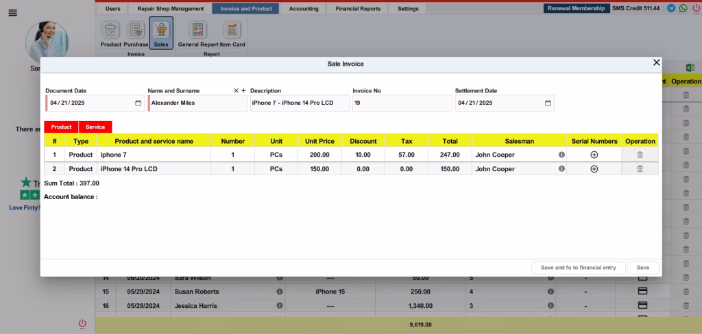 Issue Store Sales Invoices
