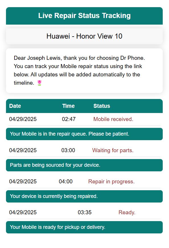 Live Repair Status Tracking