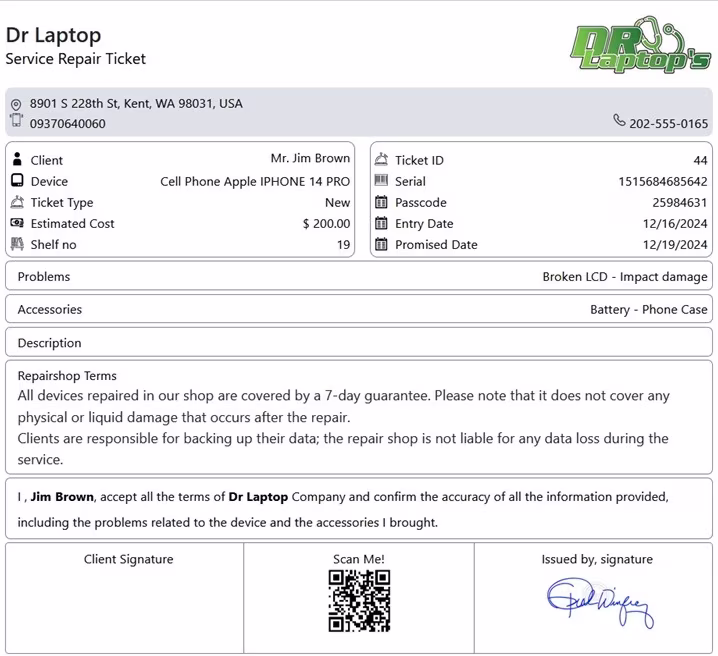 Multi-language Invoice & Receipt Support 1 Repair-Ticket-Template
