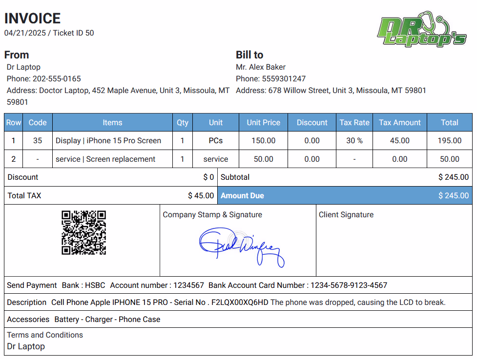 Sales Invoice Example