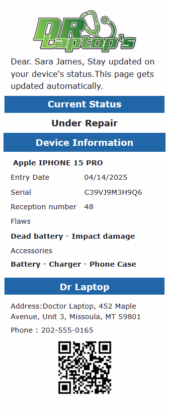 Customer Notification 4 Ticket Information Example 1