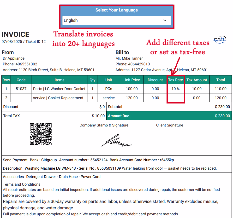 Electronics Repair Shop Software 2 Electronics Repair Shop Invoice