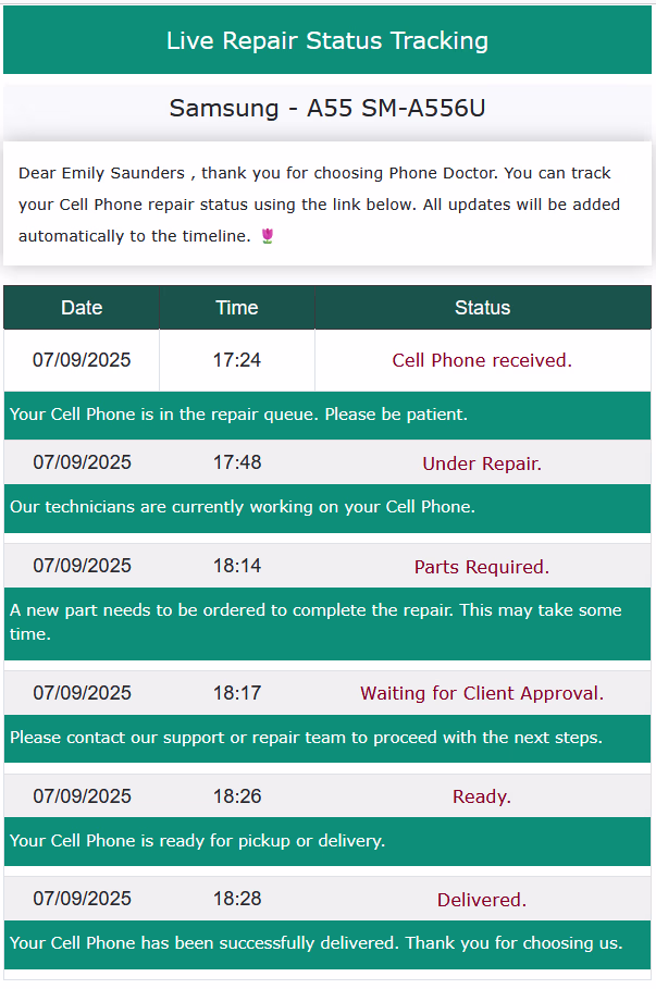 Live Repair Status Tracking-Mobile Repair Shop